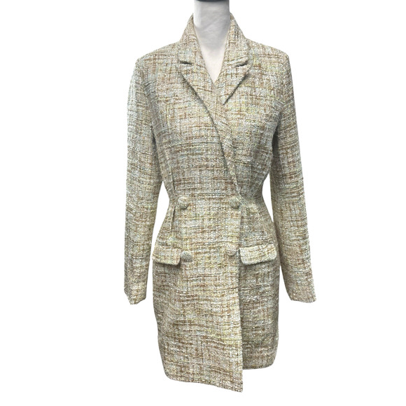 Jason Wu Tweed Blazer Coat Mini Dress Size 2 Cream Double Breast Boucle Metallic - Picture 1 of 10